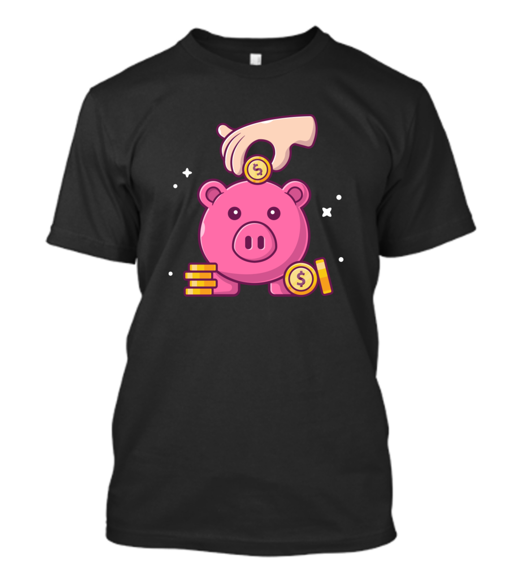 Piggy Bank With Golden Coin Cartoon Money Savings T-Shirt