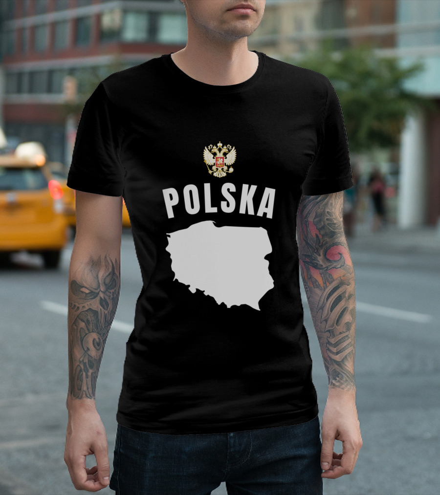 Polska Map With Polish Eagle Emblem Soccer Football T-Shirt
