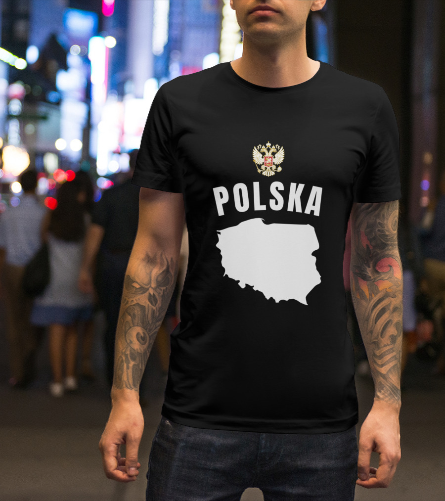 Polska Map With Polish Eagle Emblem Soccer Football T-Shirt