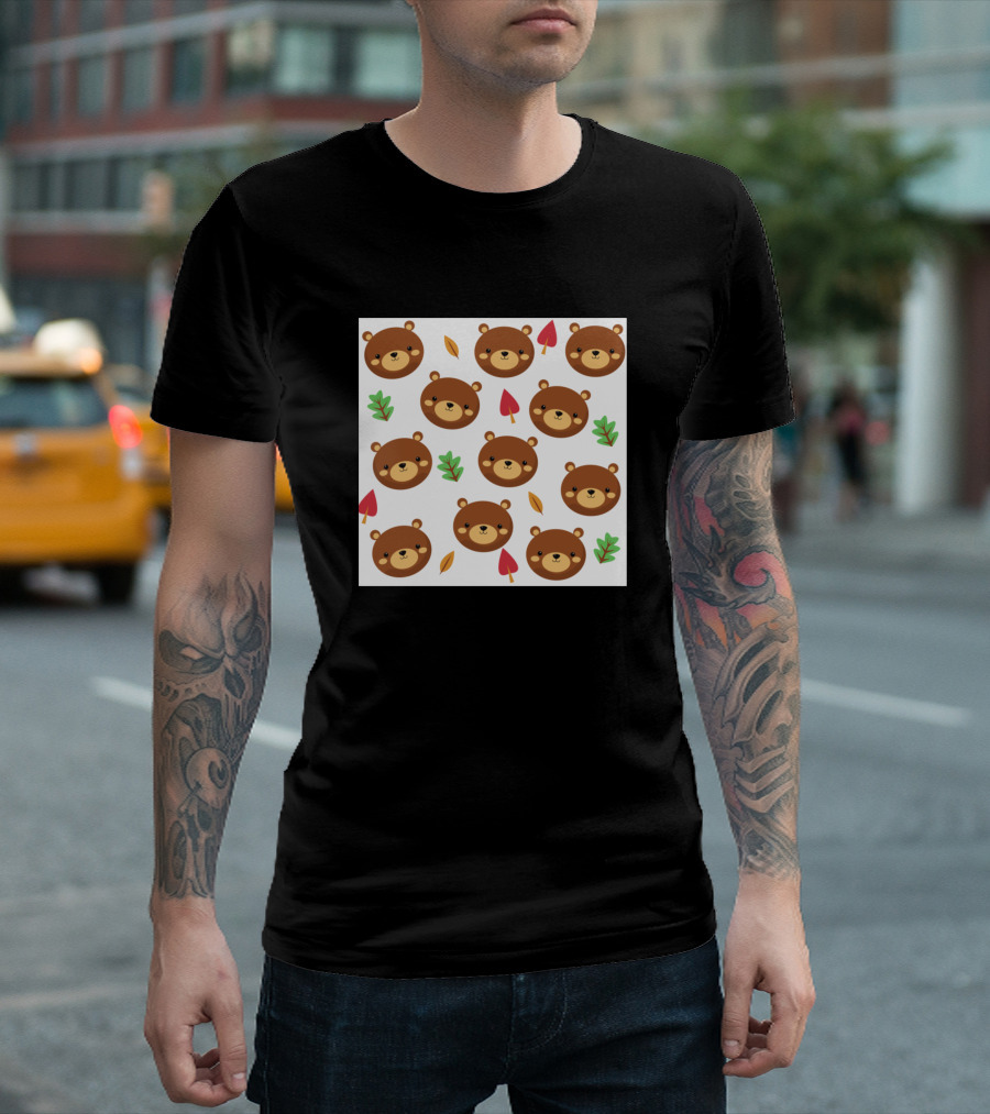 Bear Faces with Leaves and Colorful Forest Elements T-Shirt