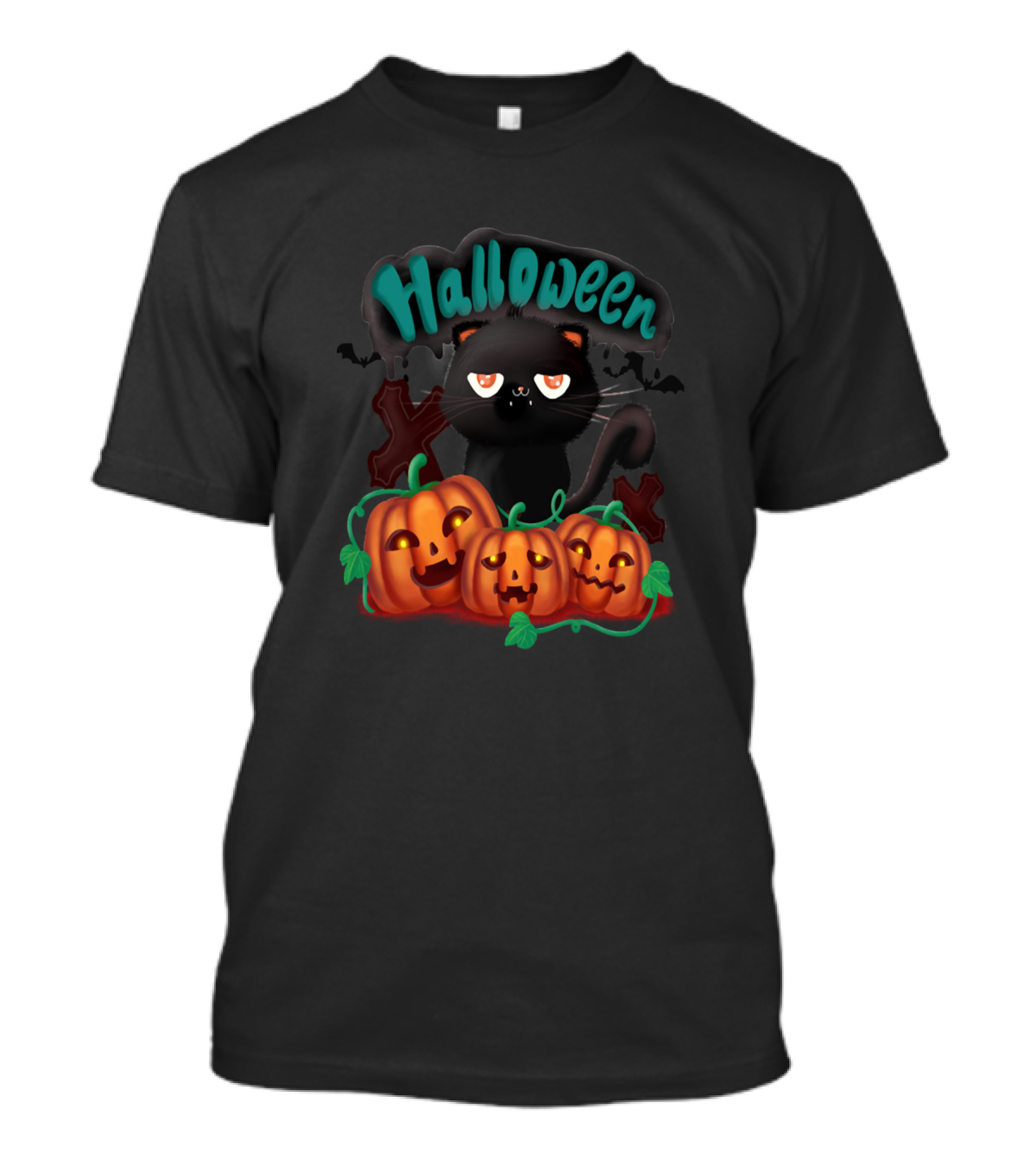 Halloween Black Cat With Pumpkins Party Funny Cat T-Shirt