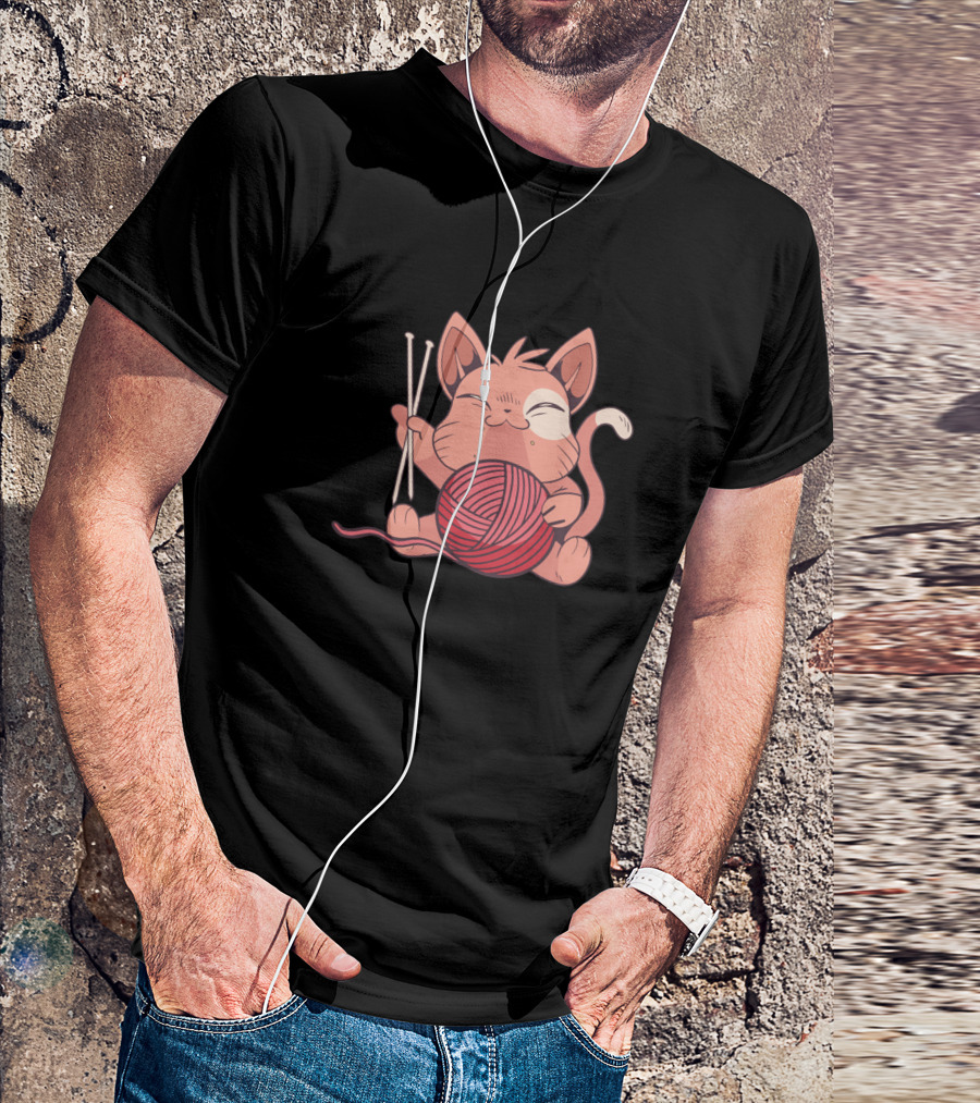 Cute Knitting Cat With Yarn Crochet Handmade Cats Knitting T-Shirt