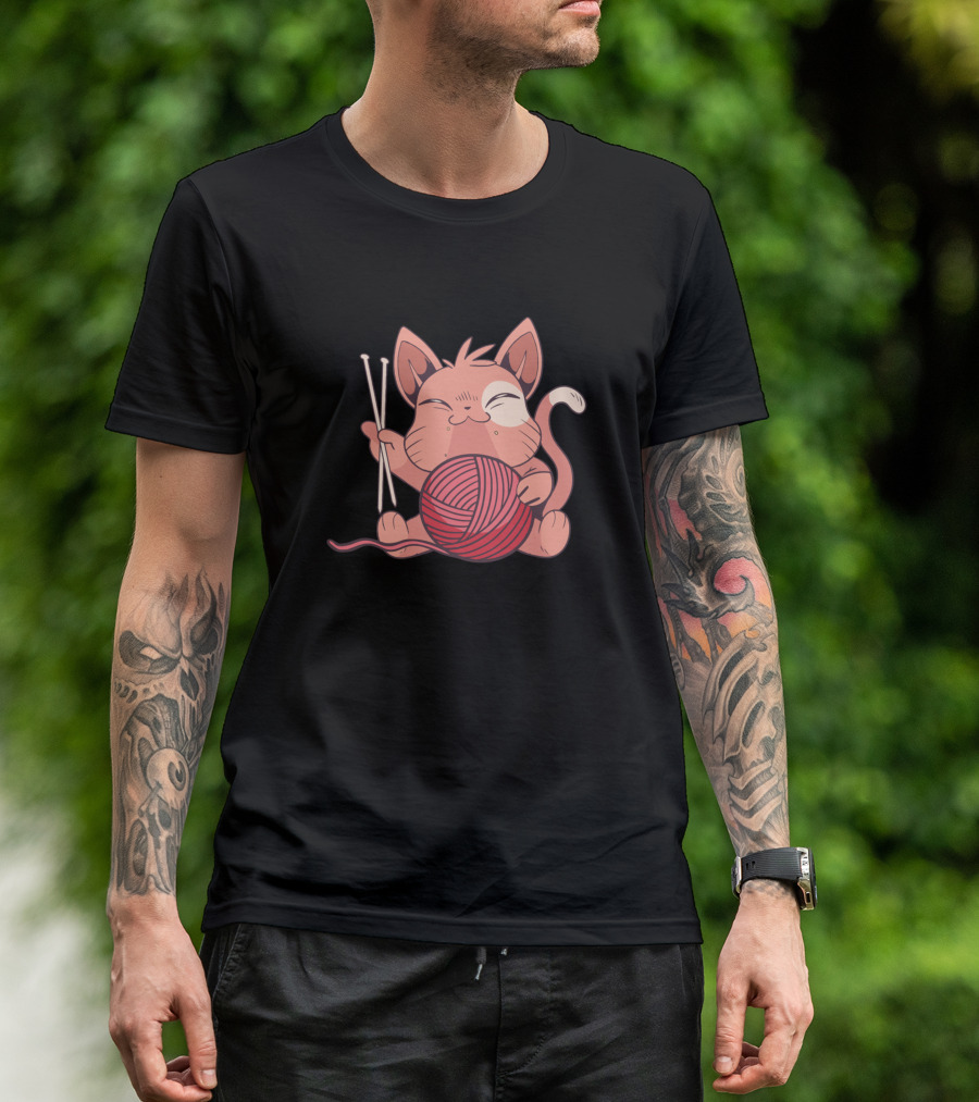 Cute Knitting Cat With Yarn Crochet Handmade Cats Knitting T-Shirt