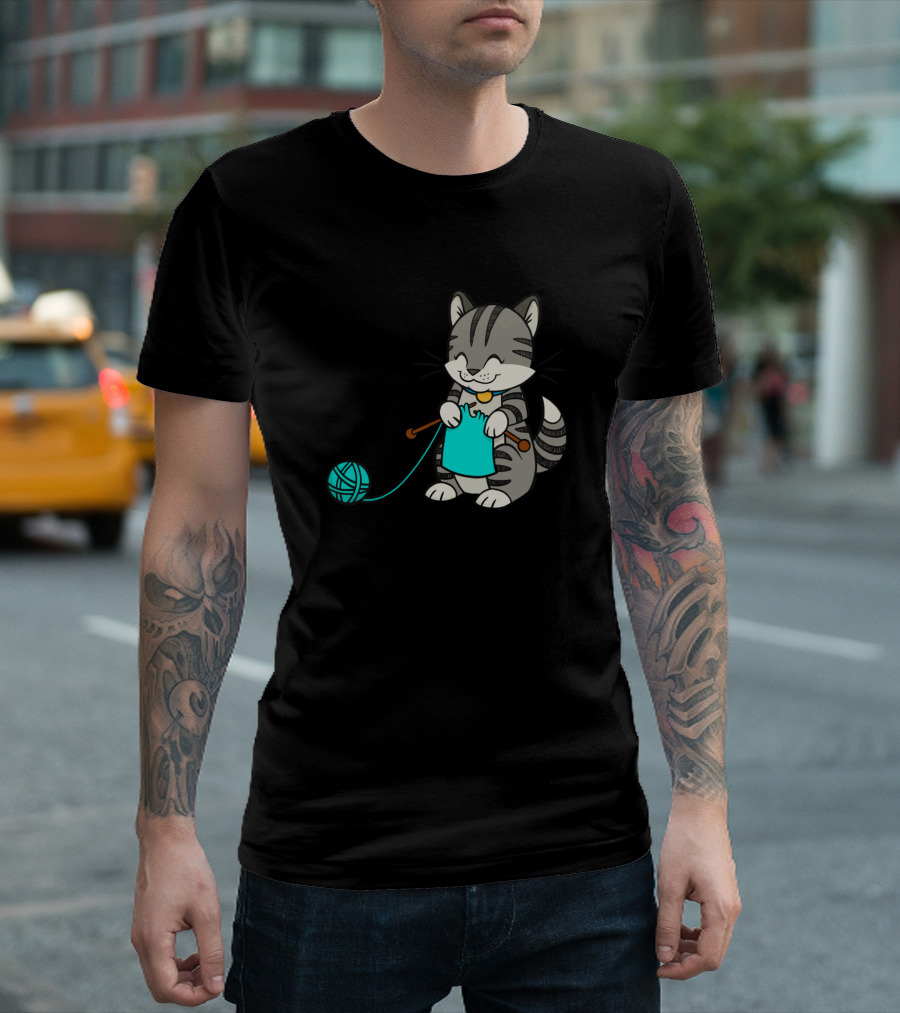 Knitty Kitty Funny Cat With Yarn T-Shirt