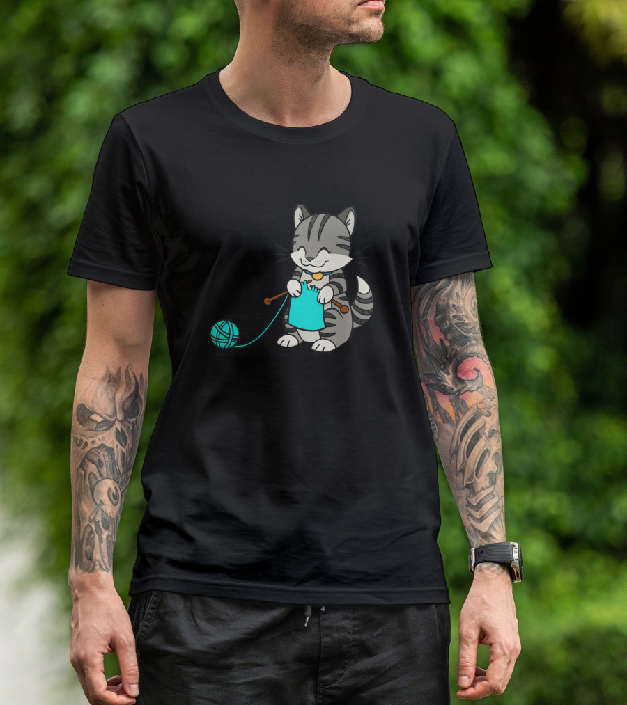 Knitty Kitty Funny Cat With Yarn T-Shirt