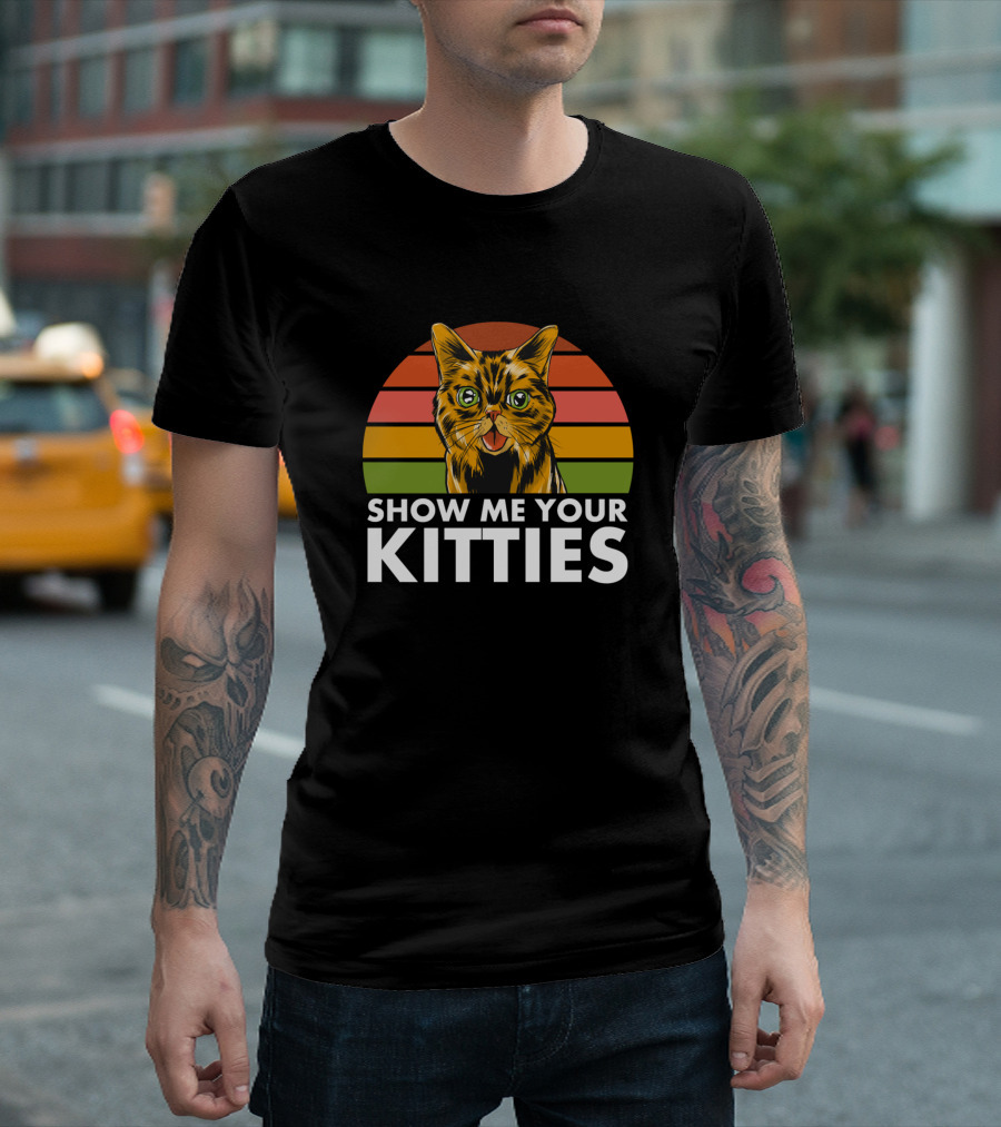 Show Me Your Kitties Retro Cat Sunset T-Shirt