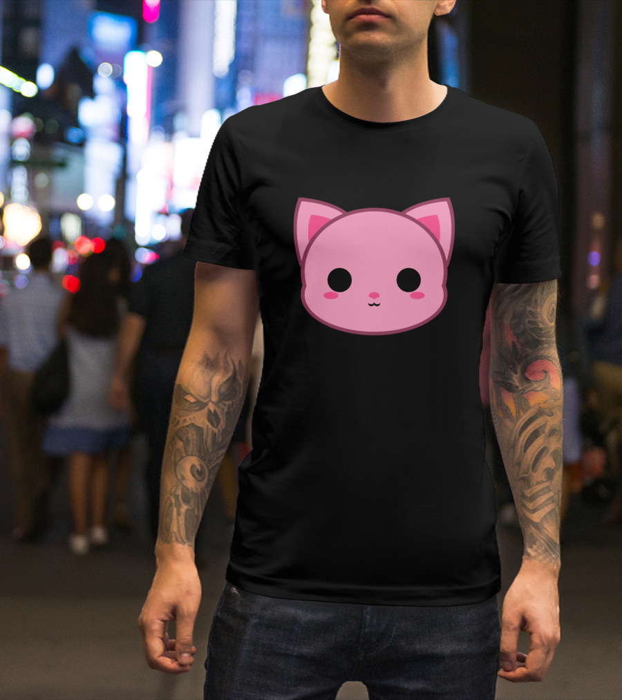Cute Pink Cat Face With Ears And Whiskers T-Shirt