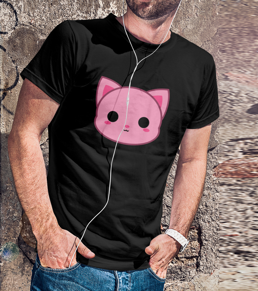 Cute Pink Cat Face With Ears And Whiskers T-Shirt