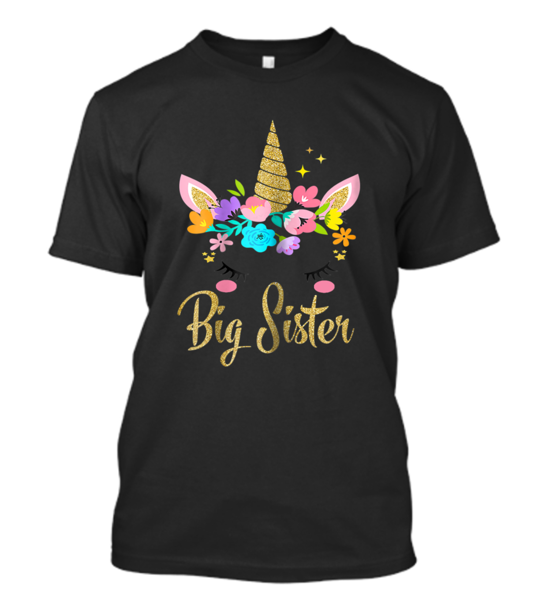 Big Sister Cute Unicorn Floral T-Shirt