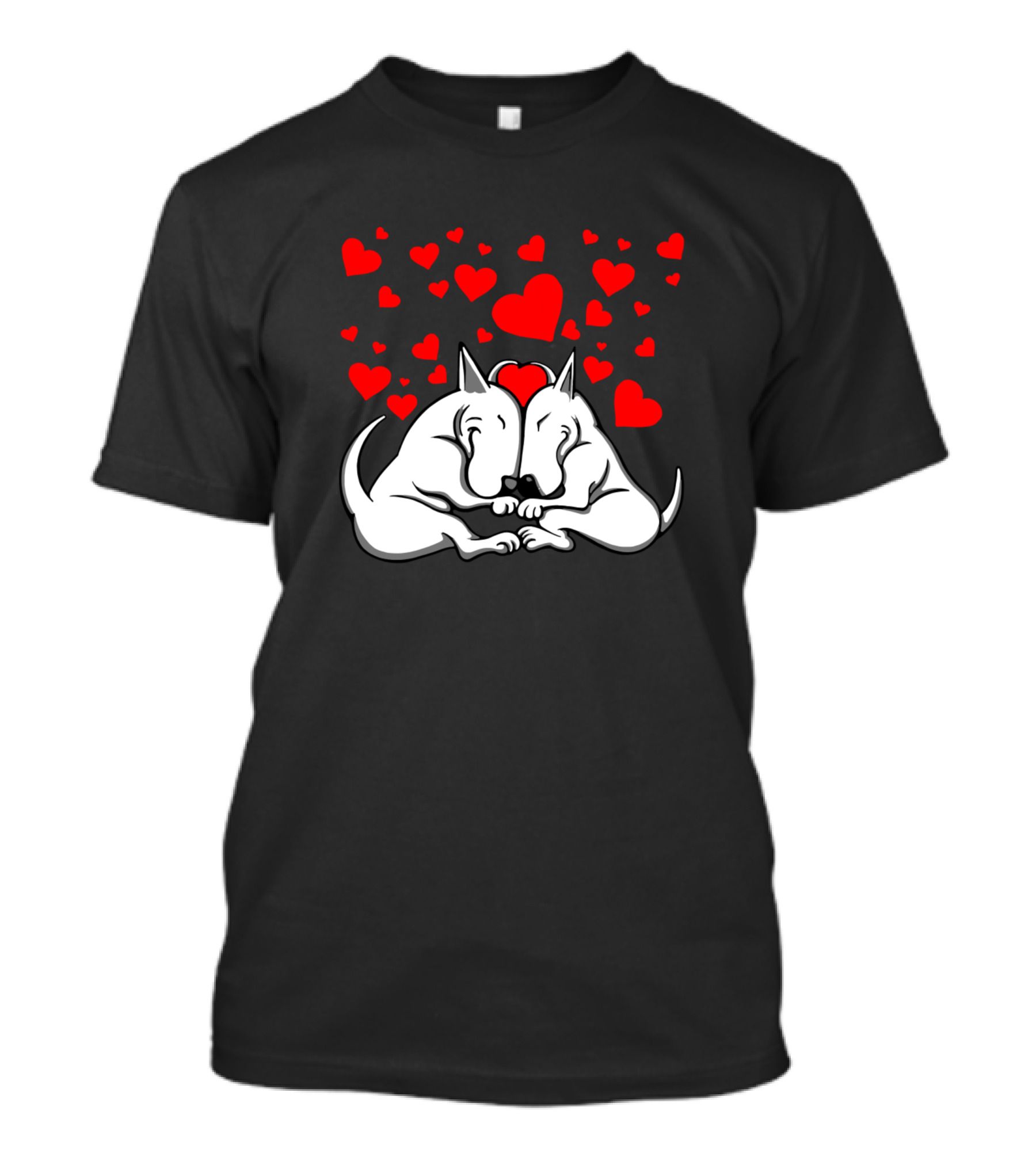 Bull Terriers In Love Surrounded By Hearts T-Shirt