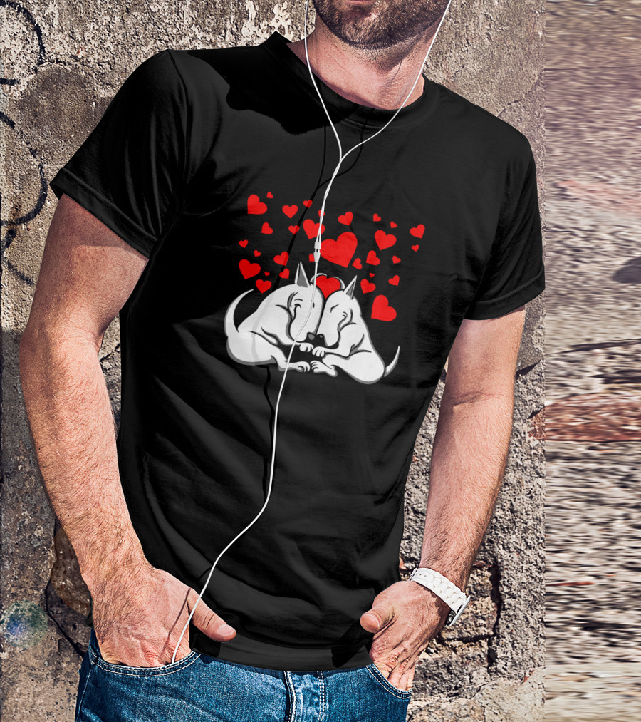 Bull Terriers In Love Surrounded By Hearts T-Shirt