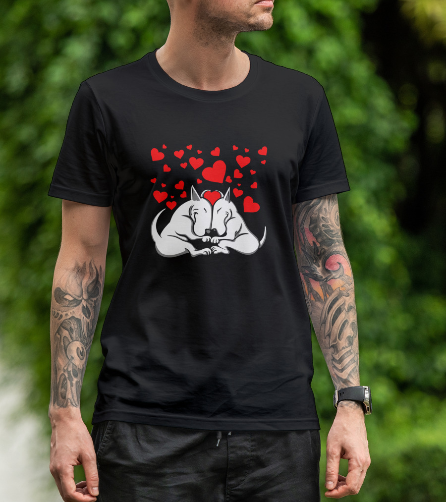 Bull Terriers In Love Surrounded By Hearts T-Shirt