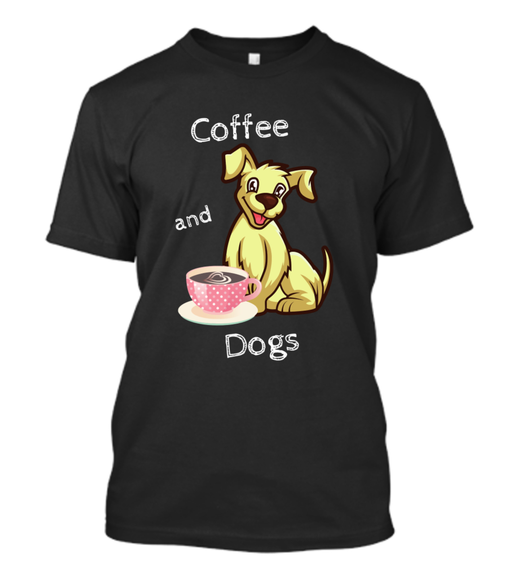 Coffee And Dogs With Pink Polka Dot Cup T-Shirt