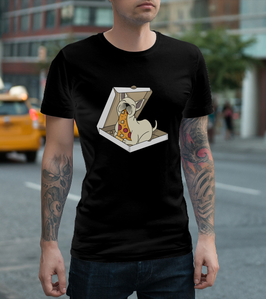 French Bulldog with Pizza in Box Pizza Lover Dog T-Shirt