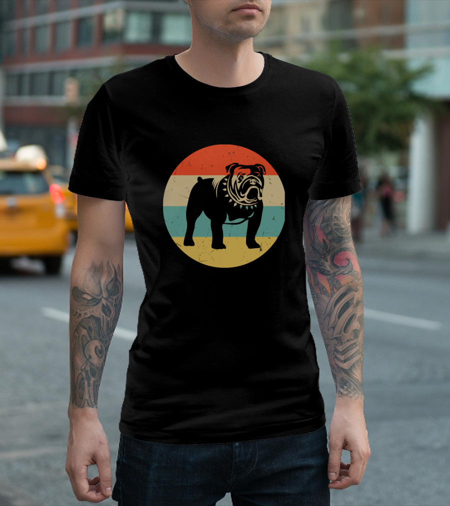 Dogs English Bulldog Vintage50 Striped Circle T-Shirt