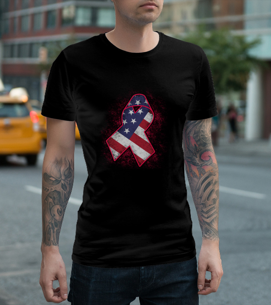 American Flag Red Ribbon Hemophilia Awareness T-Shirt