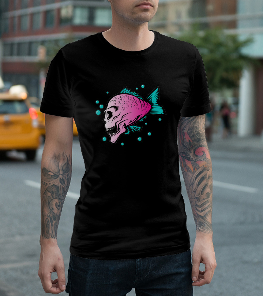 Friendly Creature Skeletal Fish Bubbles T-Shirt
