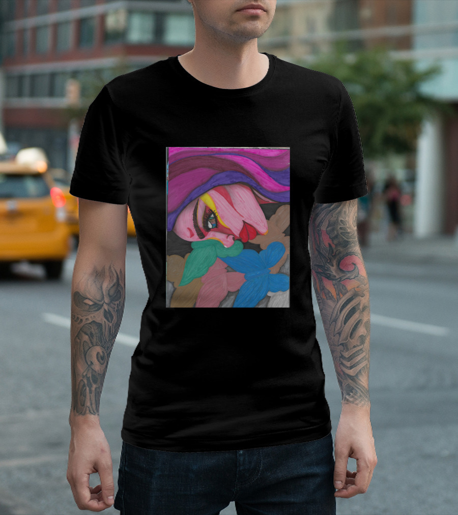 Gmariposa Colorful Abstract Face with Butterflies T-Shirt
