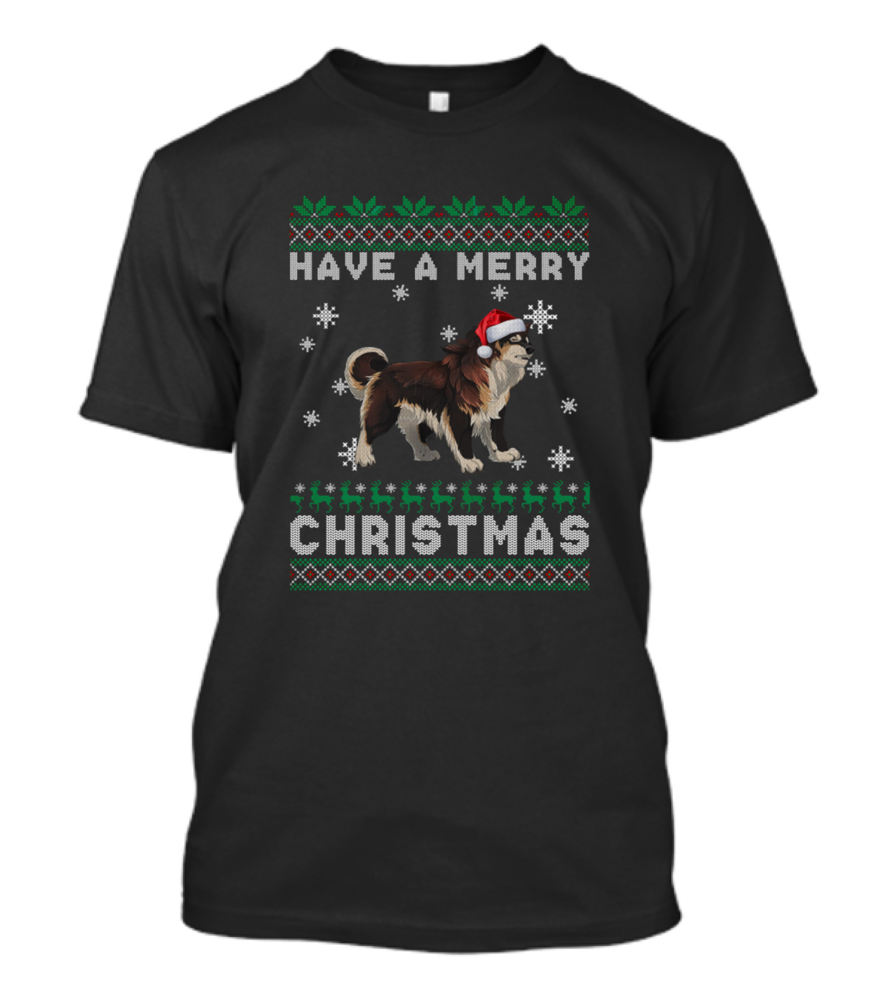 Have A Merry Christmas Finnish Lapphund Snowflakes Santa Hat Reindeer T-Shirt