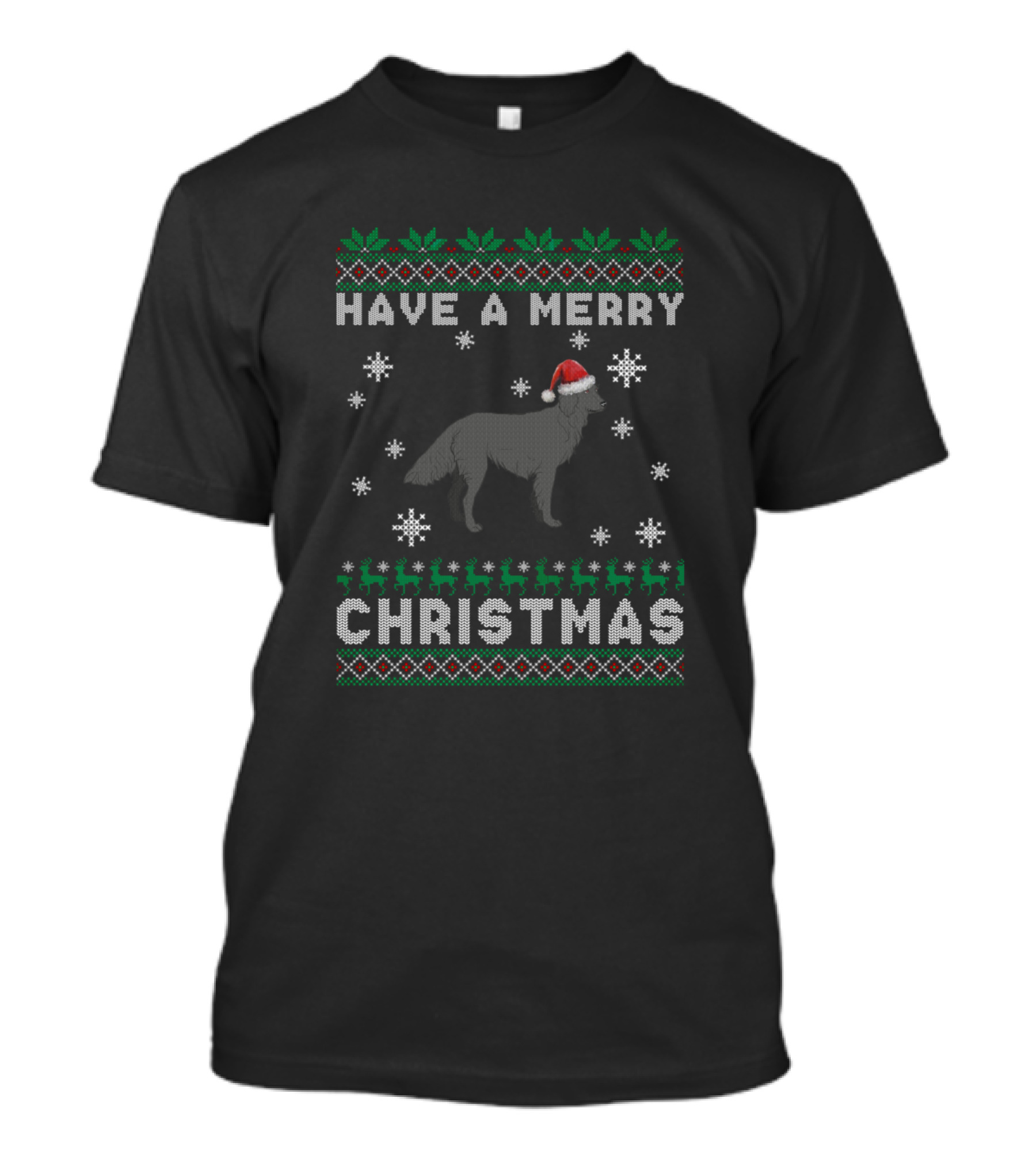 Have A Merry Christmas Flat Coated Retriever Santa Hat Snowflakes T-Shirt