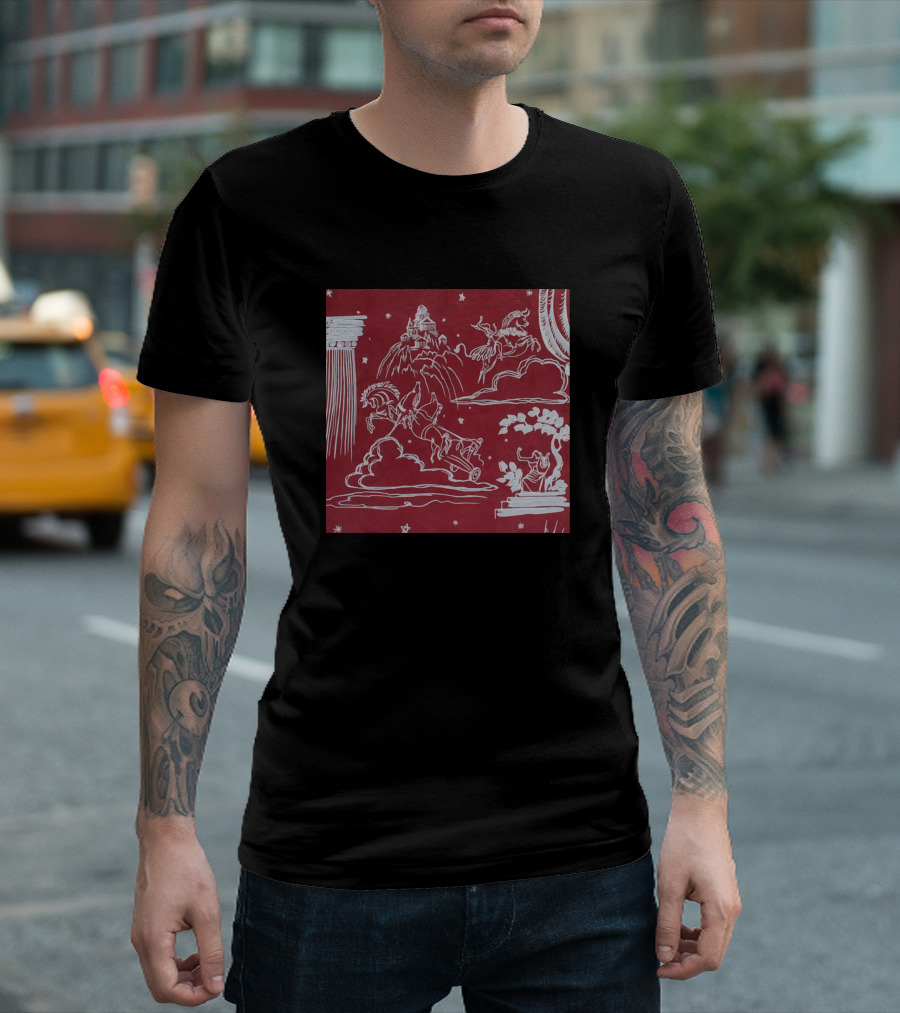James Seeman Acropolis Mid Century Modern Greek Mythology Scenic Red Print T-Shirt