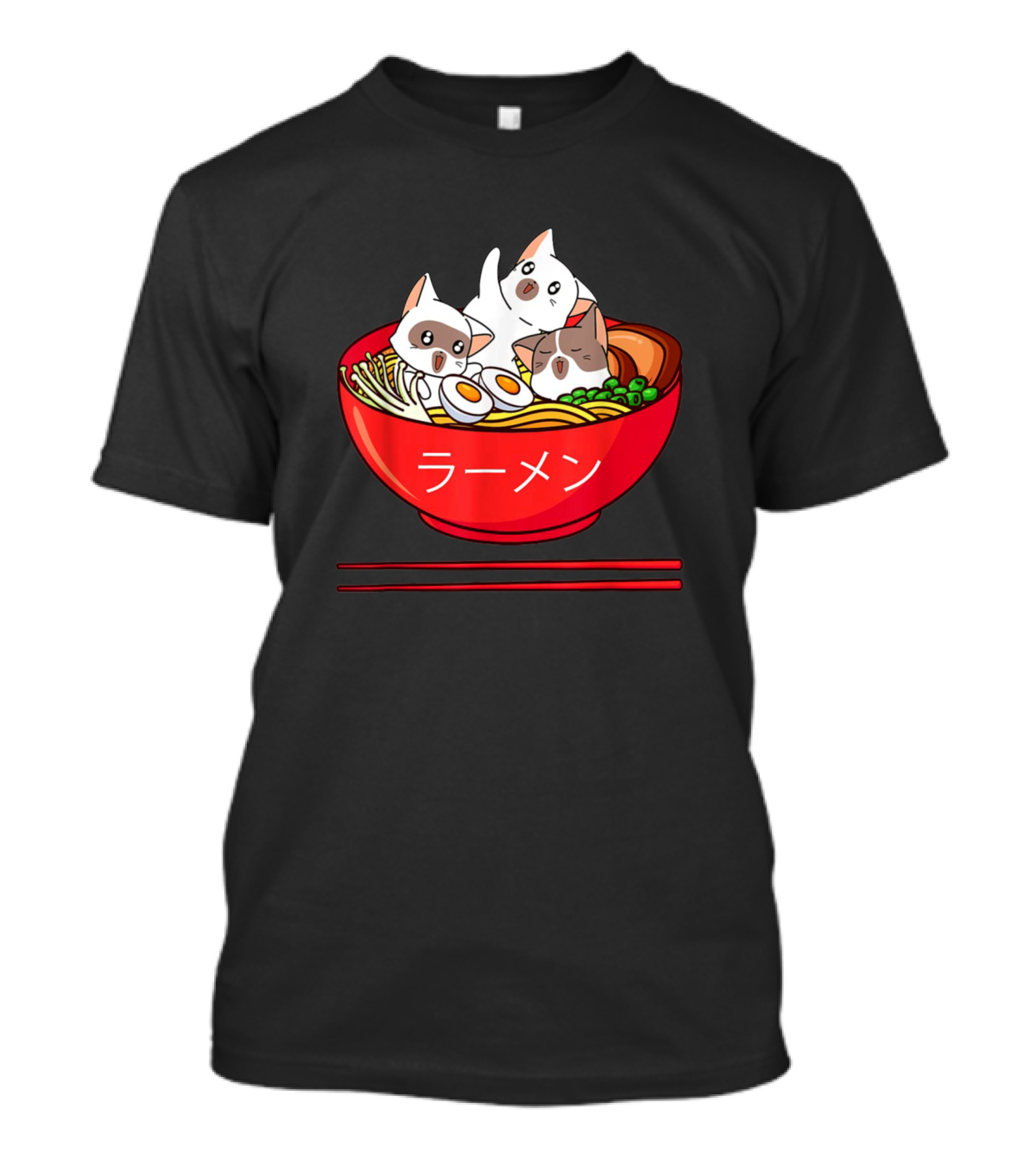 Kawaii Anime Cat Ramen Bowl With Japanese Style Text T-Shirt