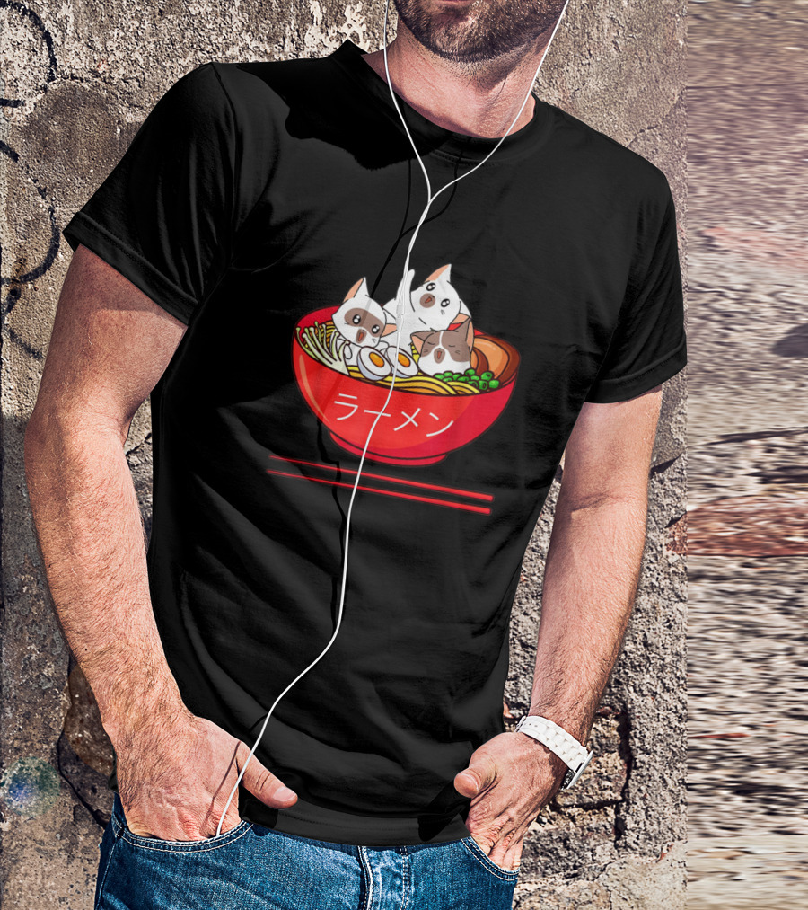 Kawaii Anime Cat Ramen Bowl With Japanese Style Text T-Shirt