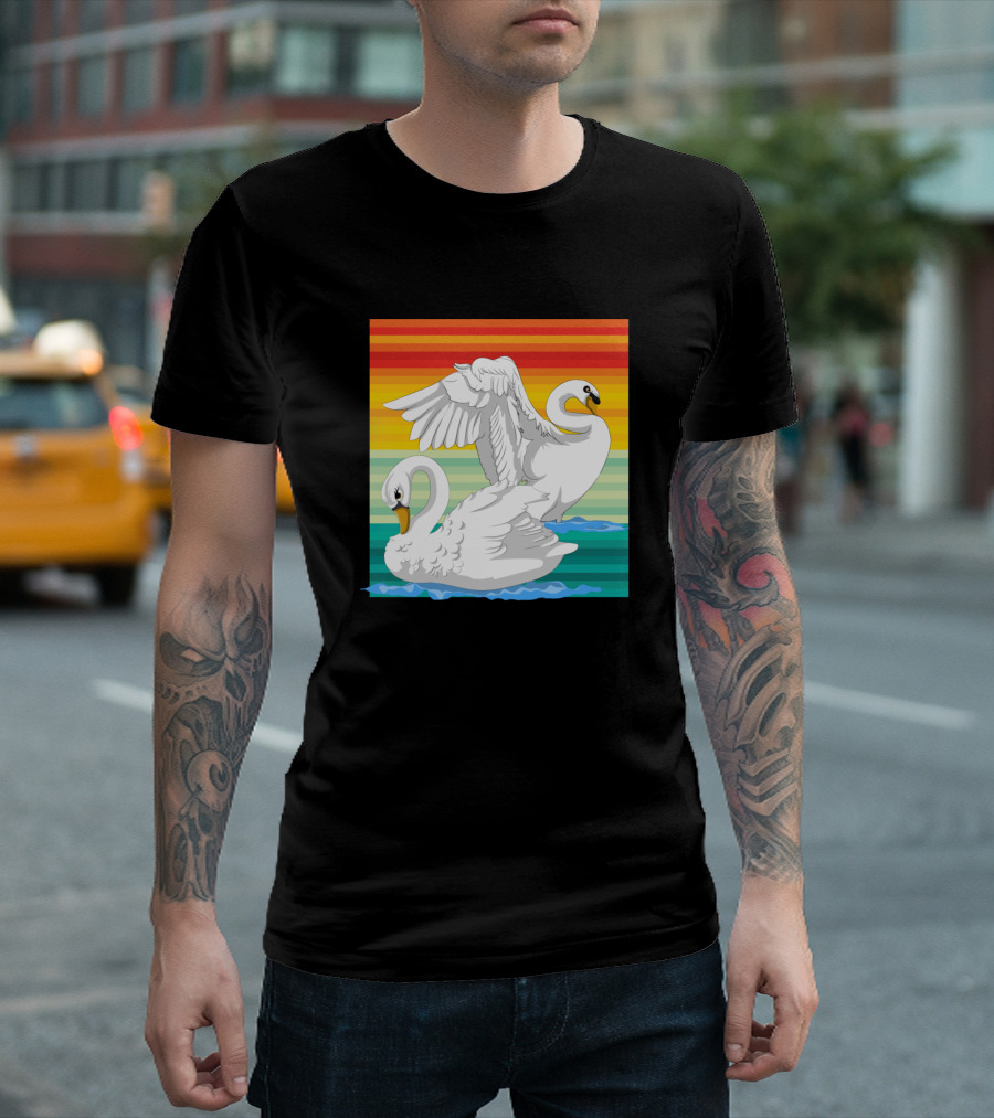 Lake Colorful Swan Vintage Sunset T-Shirt