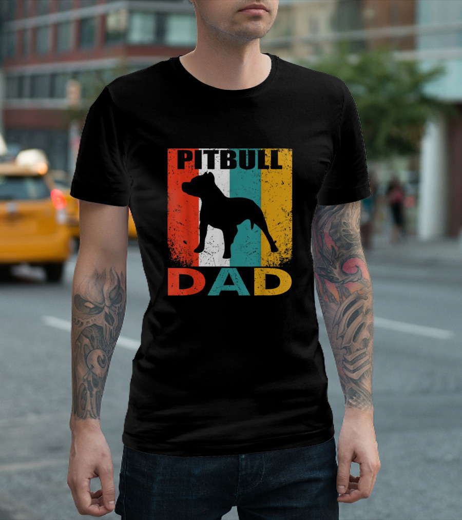 Pit Bull Dad Mens Vintage Dog Lovers For Best Pit T-Shirt