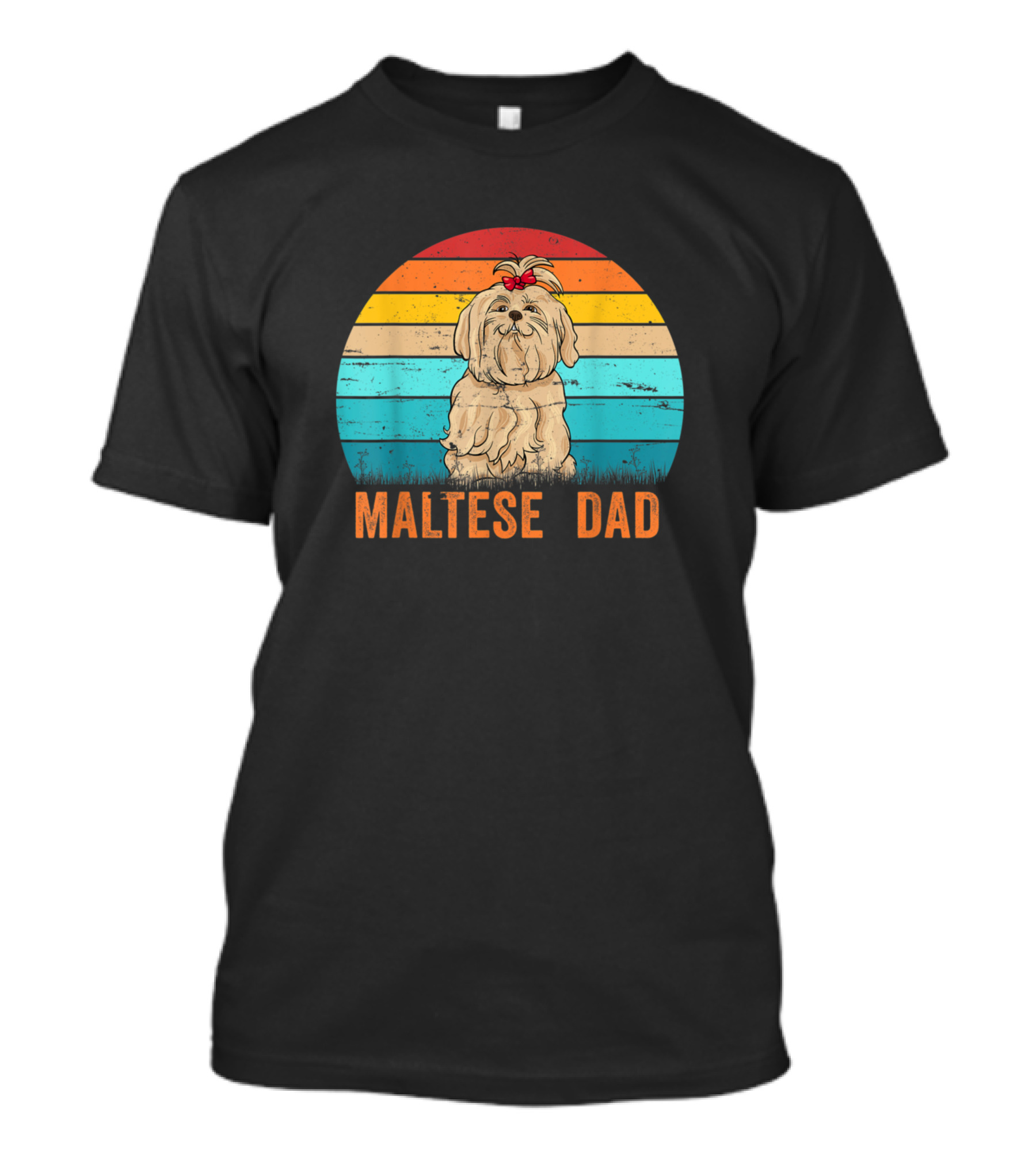 Vintage Retro Maltese Dad Dog Lover Fath Striped Sunburst T-Shirt