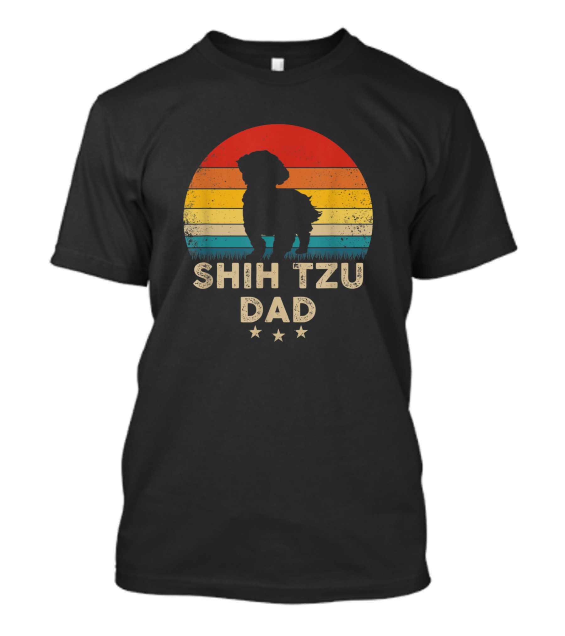 Shih Tzu Dad Vintage Silhouette Retro Sunset Mens T-Shirt