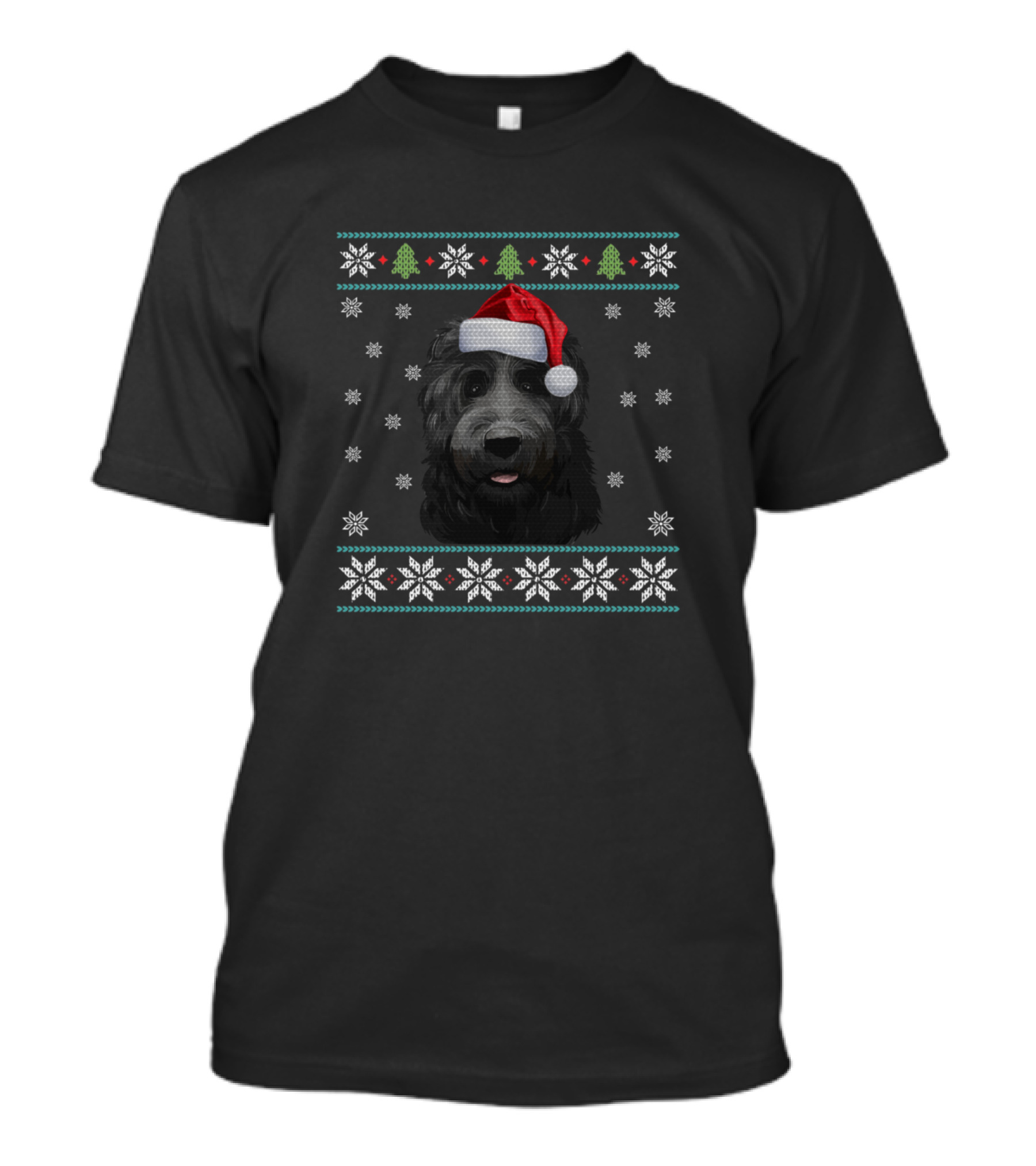 Merry Christmas Black Russian Terrier With Santa Hat And Festive Snowflakes T-Shirt