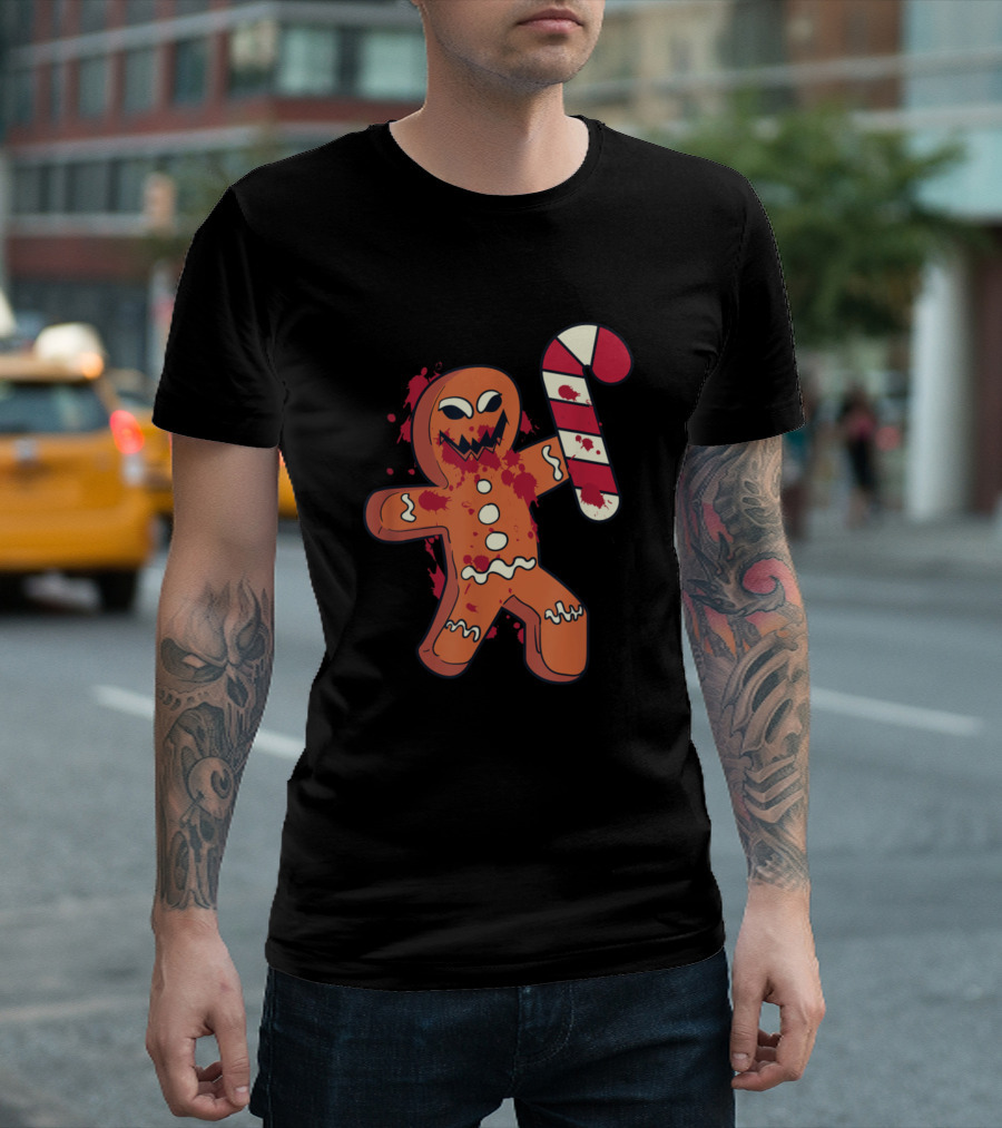 Plaid And Leopard Xmas Trees Christmas Red Truck Creepy Gingerbread Candy Cane T-Shirt