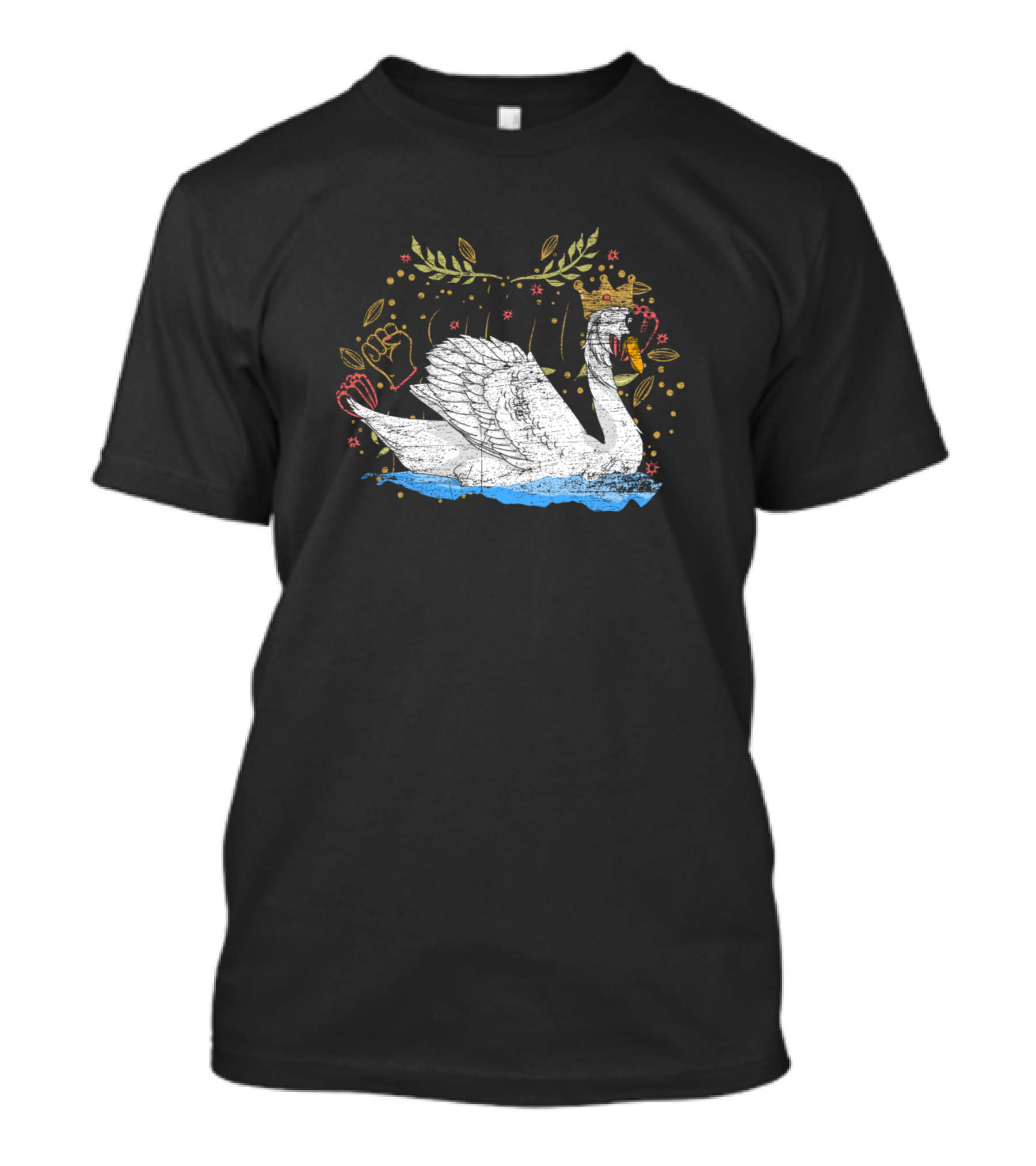 Retro Swans Crowned Princess Swan With Floral Accents T-Shirt