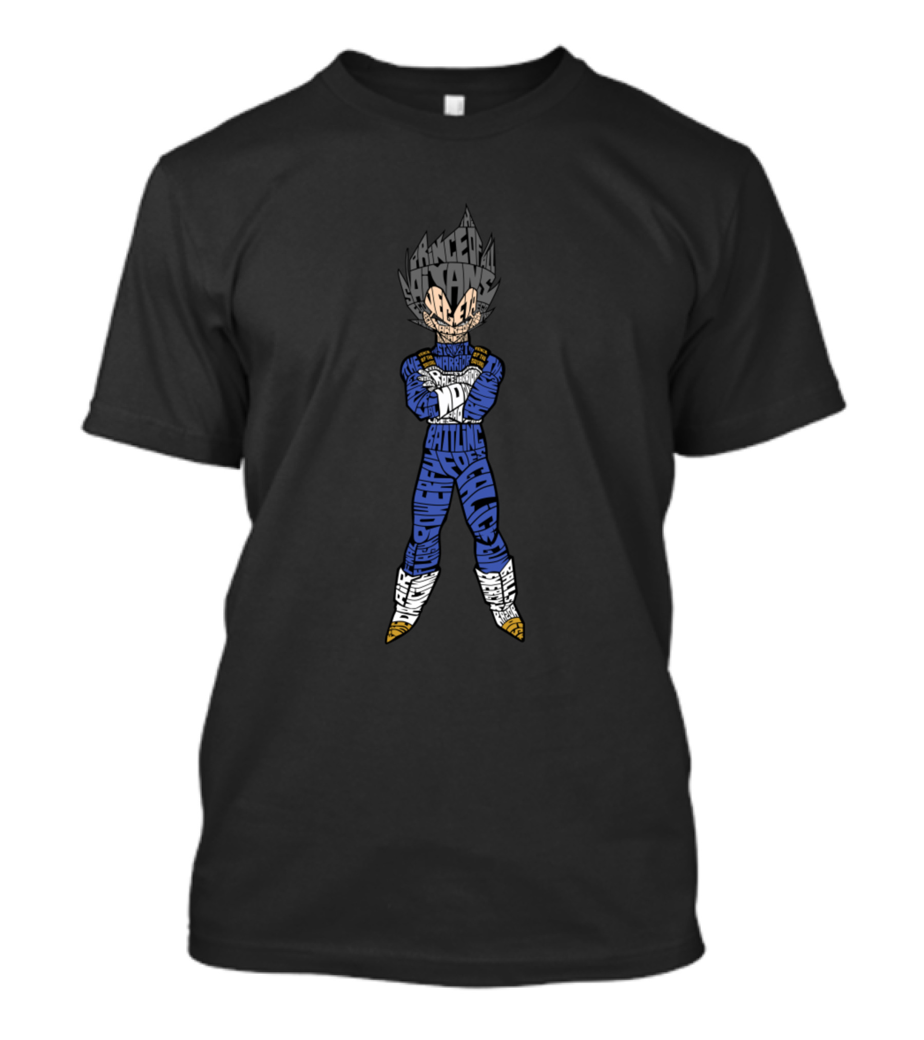 Vegeta Saiyan Prince Calligram Battling Power Words T-Shirt
