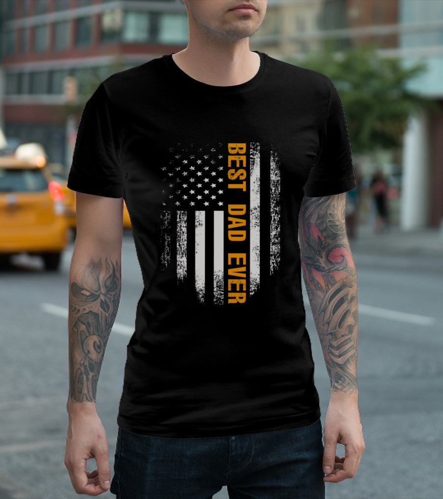 Best Dad Ever American Flag Vintage Style Patriotic T-Shirt