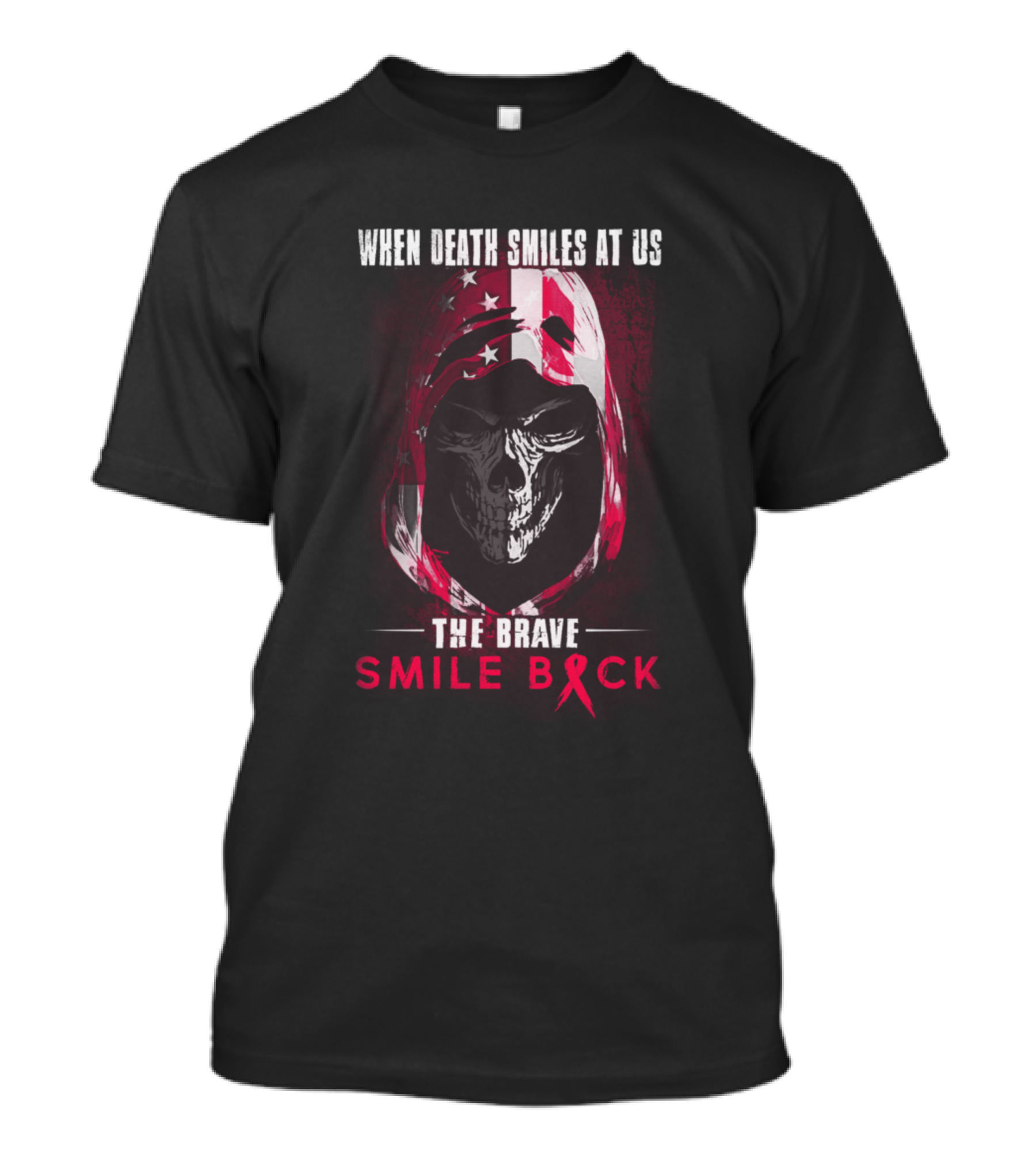 When Death Smiles At Us The Brave Smile Back Skull Hoodie American Flag Red T-Shirt