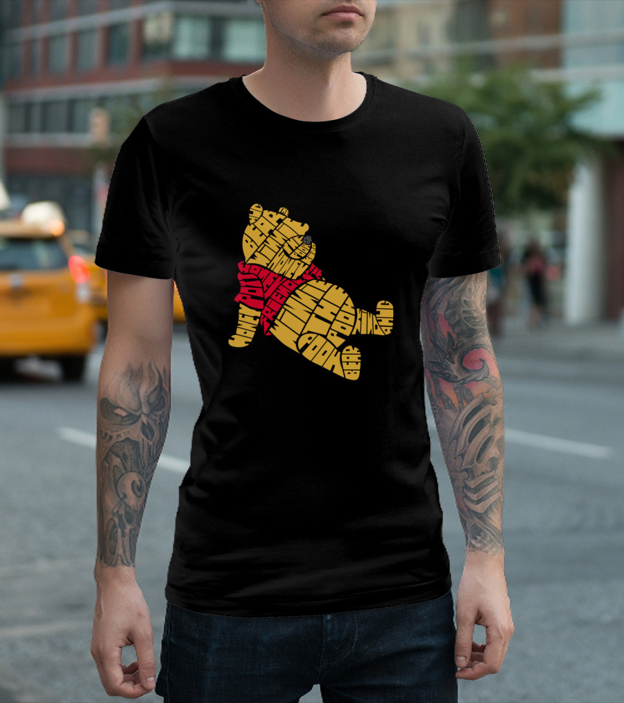 Winnie The Pooh Friend Calligram Bear Hunny Balloon Piglet Eeyore Tigger Owl Kangaroo Roo Rabbit Pooh Bah ABC T-Shirt