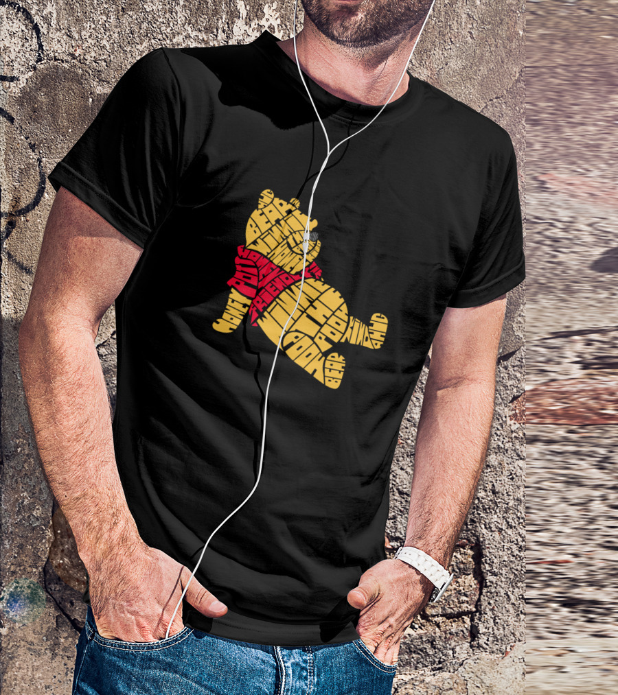 Winnie The Pooh Friend Calligram Bear Hunny Balloon Piglet Eeyore Tigger Owl Kangaroo Roo Rabbit Pooh Bah ABC T-Shirt