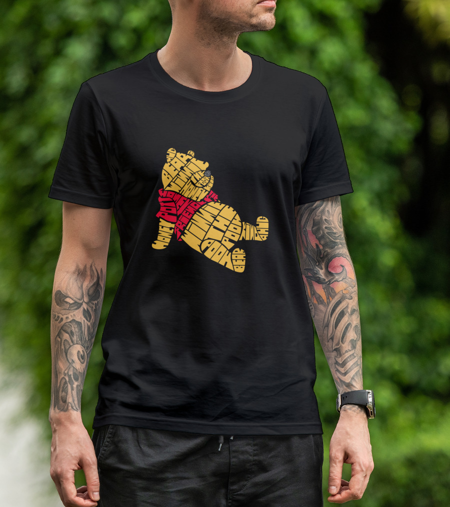 Winnie The Pooh Friend Calligram Bear Hunny Balloon Piglet Eeyore Tigger Owl Kangaroo Roo Rabbit Pooh Bah ABC T-Shirt