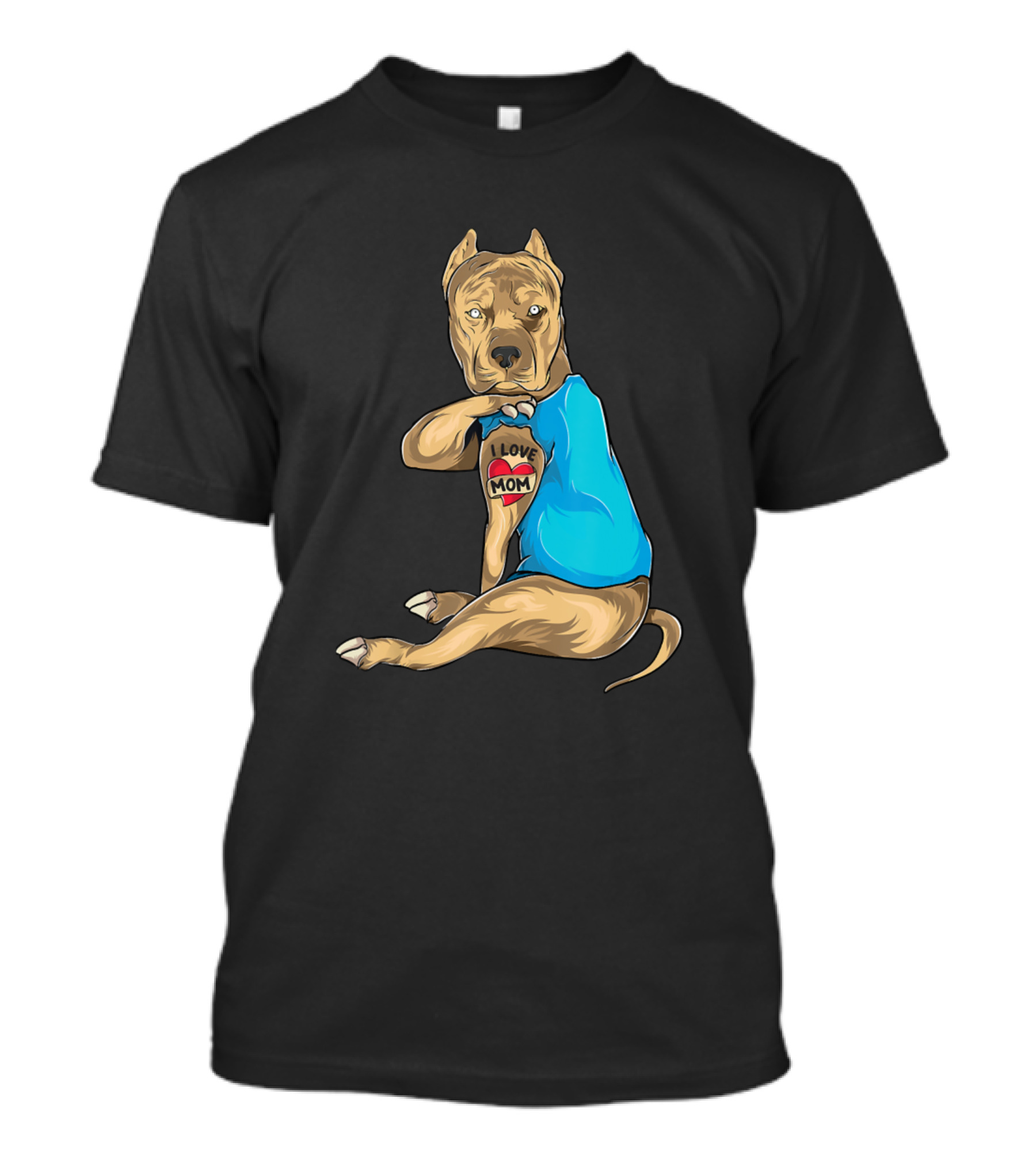 Pitbull Dog I Love Mom Tattoo Funny Mothers T-Shirt