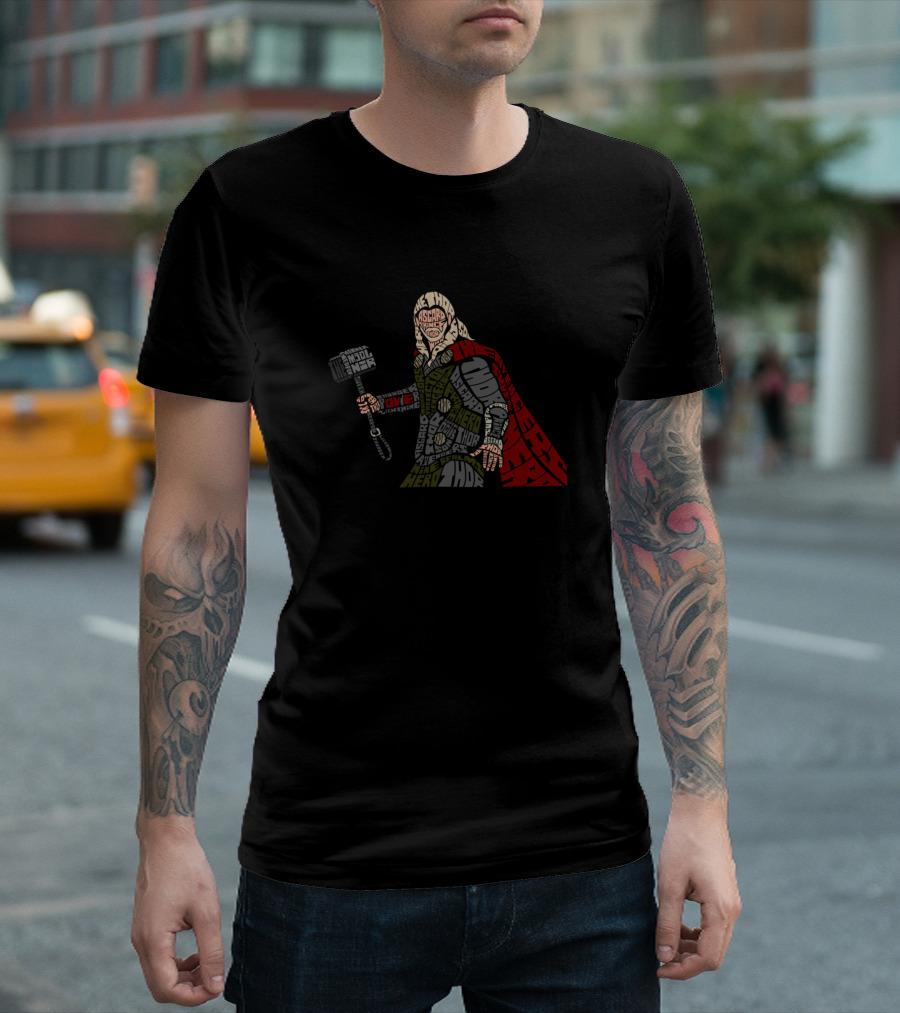 Thor Avengers Asgard Calligram Hammer Hero Marvel Mjolnir T-Shirt