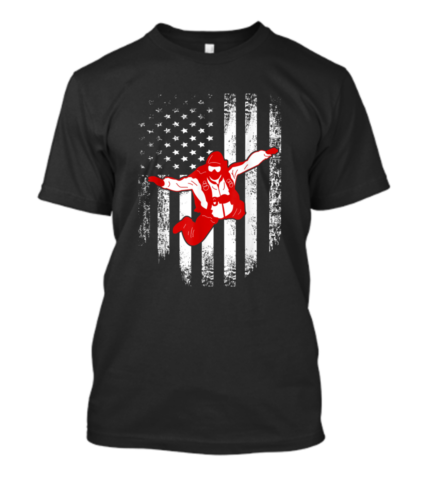 American USA Flag Skydiver Skydiving Vintage Grunge T-Shirt