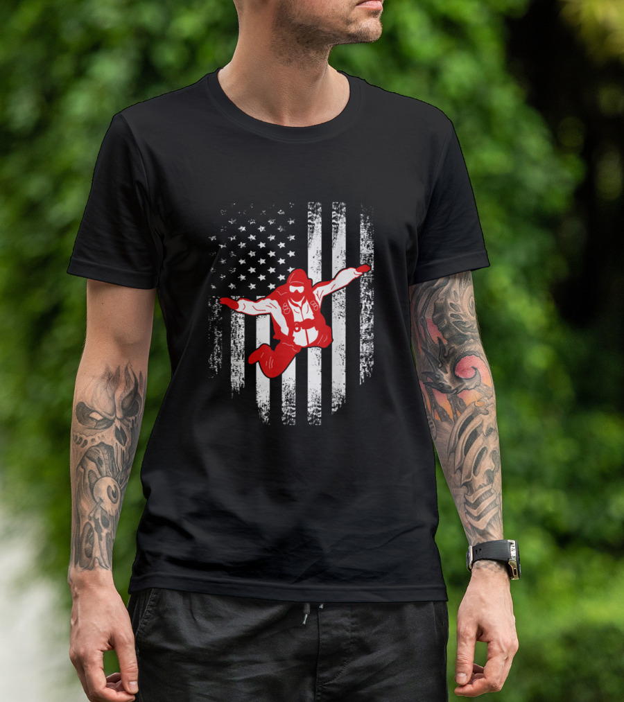 American USA Flag Skydiver Skydiving Vintage Grunge T-Shirt