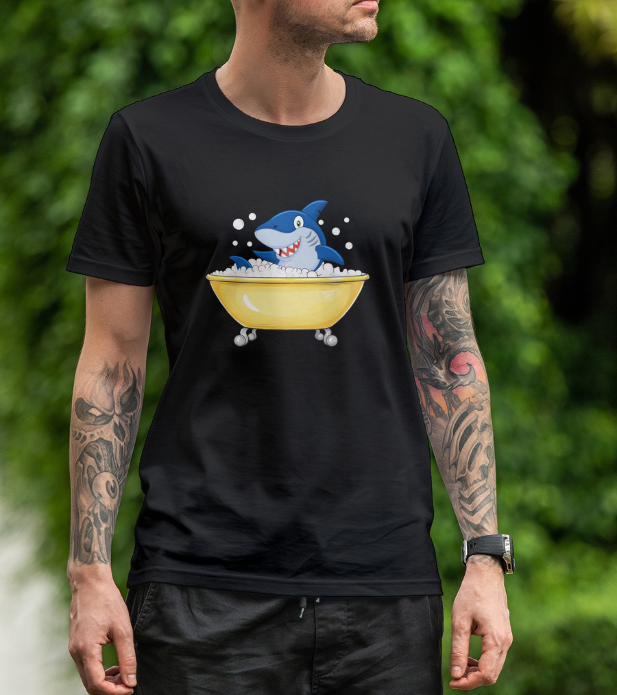 Bath Time Soap Bubbles Shark Lovers In Yellow Tub T-Shirt