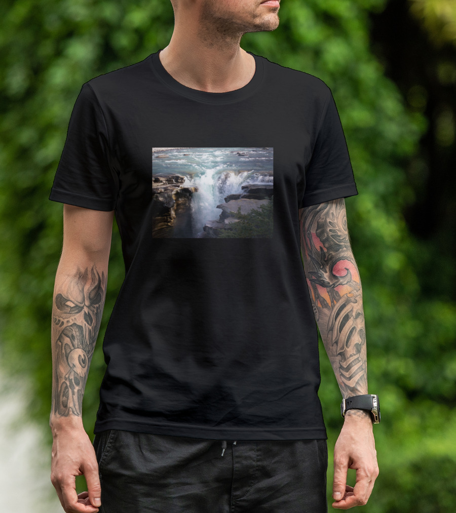 Beautiful Waterfall In The Canadian Rocky Mountains Majestic River Falls Scene T-Shirt