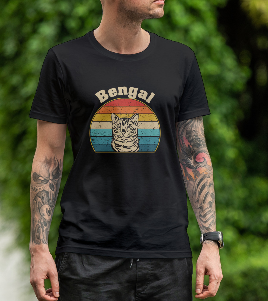 Bengal Cat Retro Vintage Stripe T-Shirt