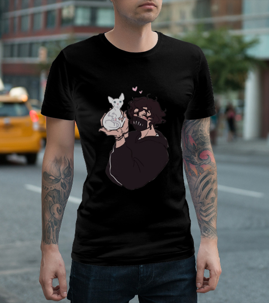 Corpse Husband Holding White Cat with Hearts T-Shirt