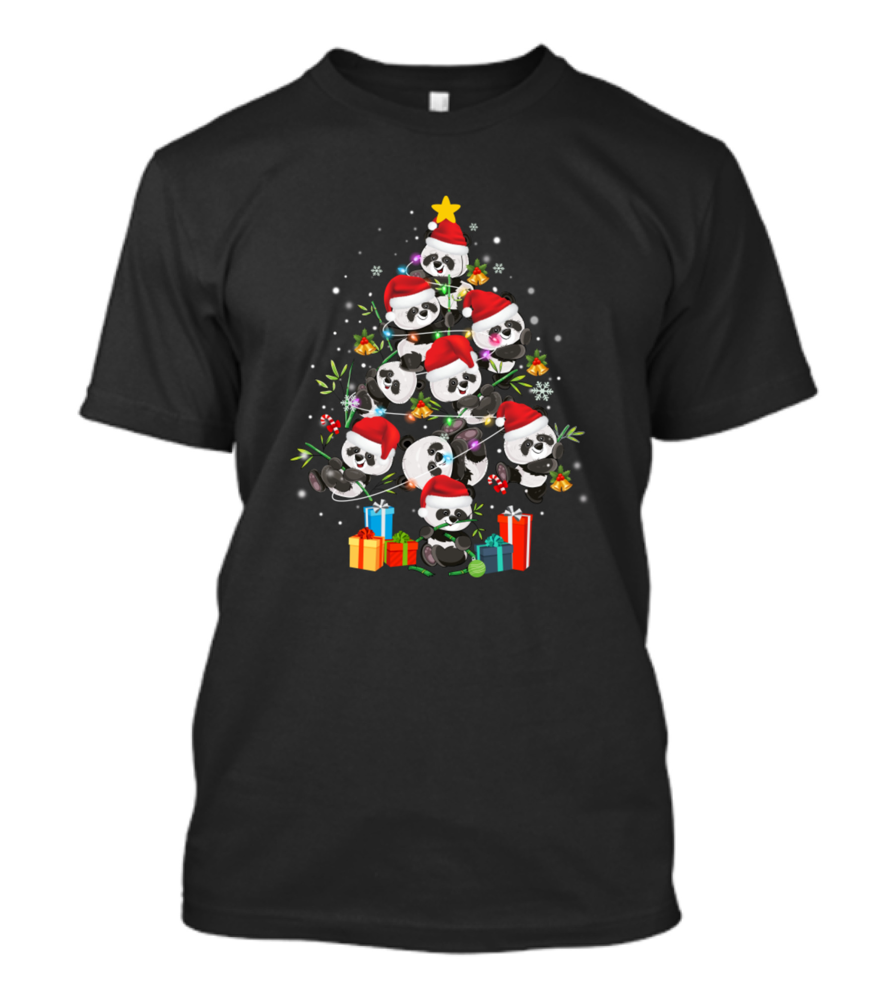 Cute Panda Santa Hat Christmas Tree Merry Xmas Pajama Party Festive Holiday Pandas T-Shirt