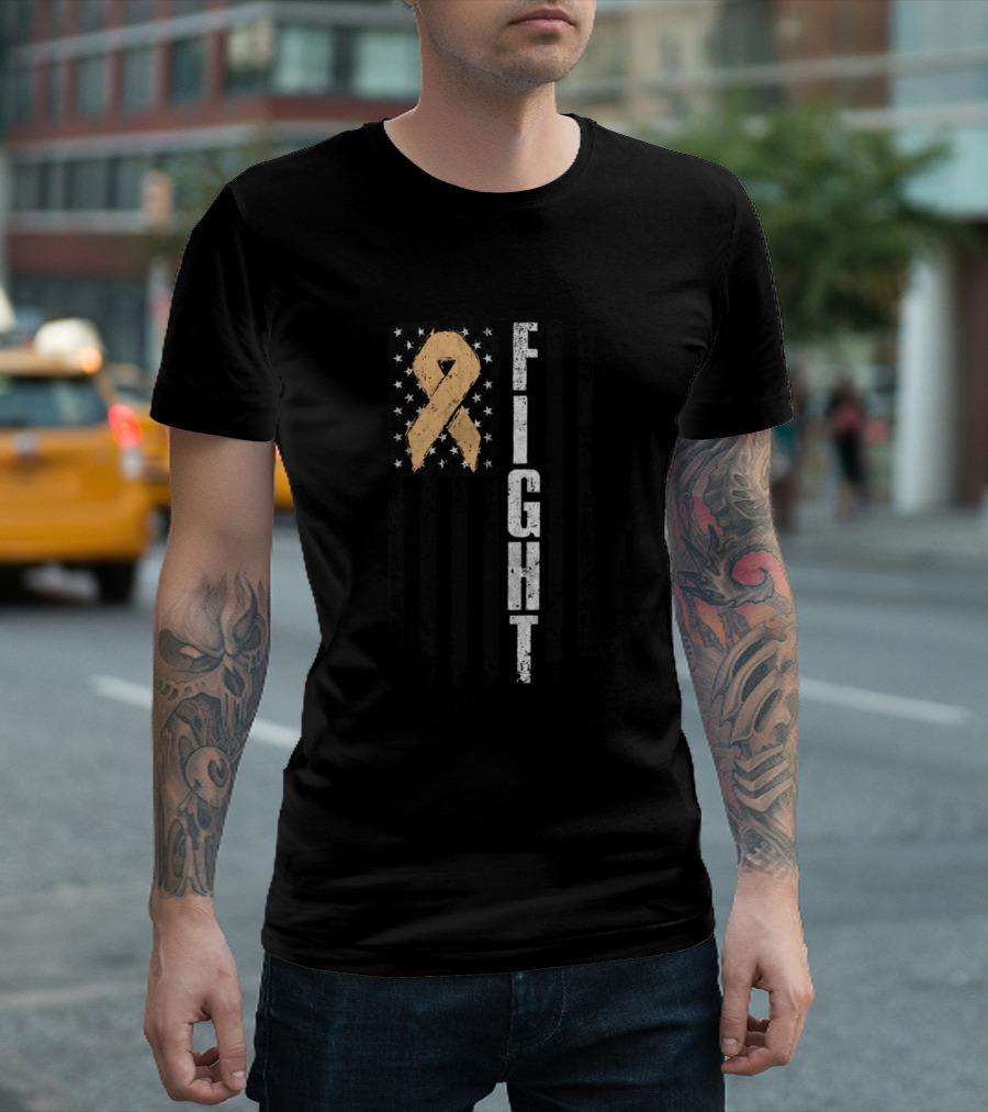 Fight American Flag Ribbon Endometrial Cancer Awareness T-Shirt